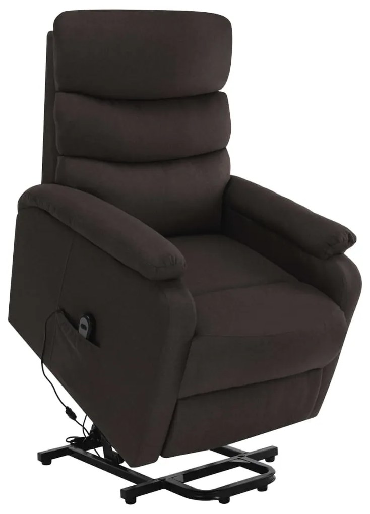 vidaXL Poltrona elevatória de massagens tecido castanho-escuro
