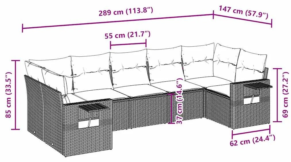 7 pcs conj. sofás jardim com almofadões vime PE cinzento-claro