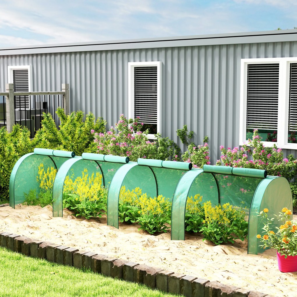 Mini estufa de jardim para tomates, 4 x 1 x 0,80 m, em aço com revestimento de PE anti-UV, 4 portas com fecho de correr enroláveis, verde