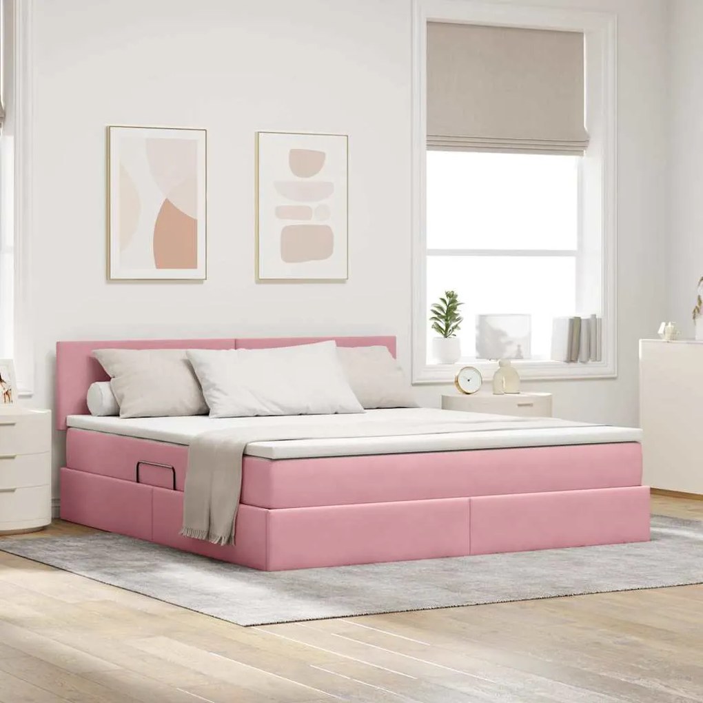 vidaXL Cama com Armazenamento com colchão Rosa 180 x 200 cm Veludo
