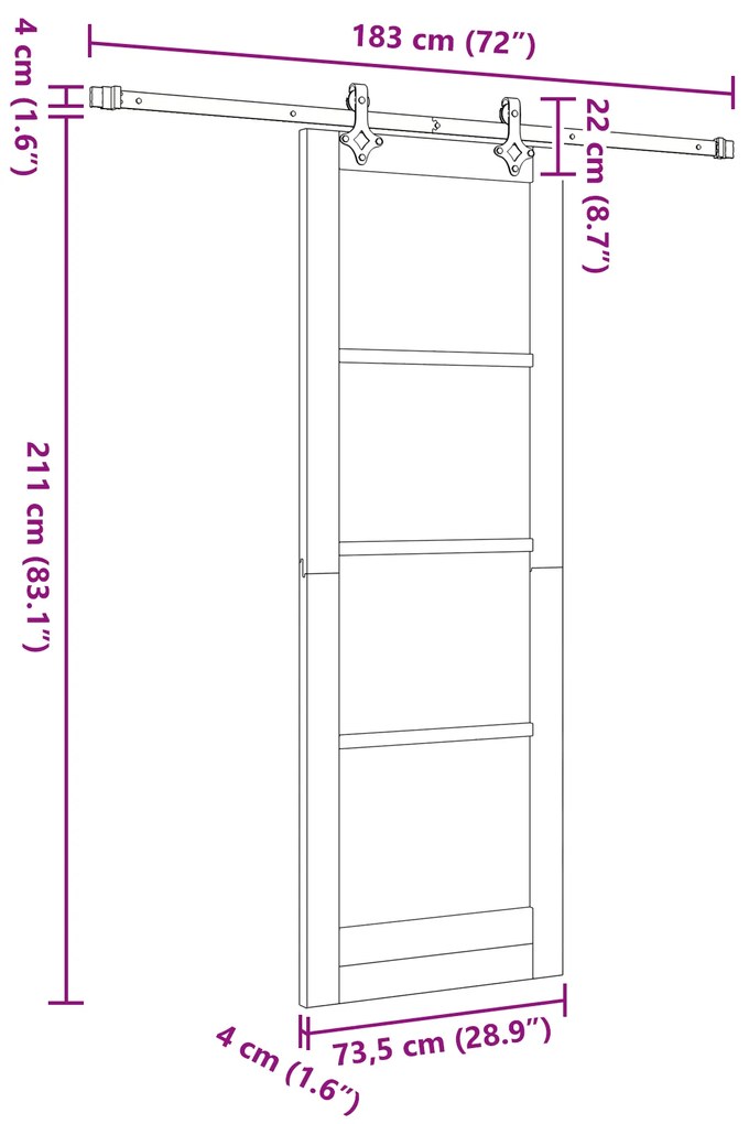 Porta Deslizante vidaXL com Conjunto de Ferragens Branca 73,5x211 cm M