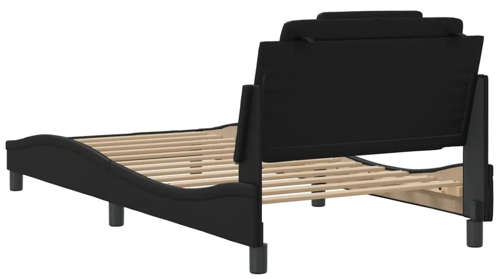 Estrutura de cama c/ luzes LED 100x200cm couro artificial preto