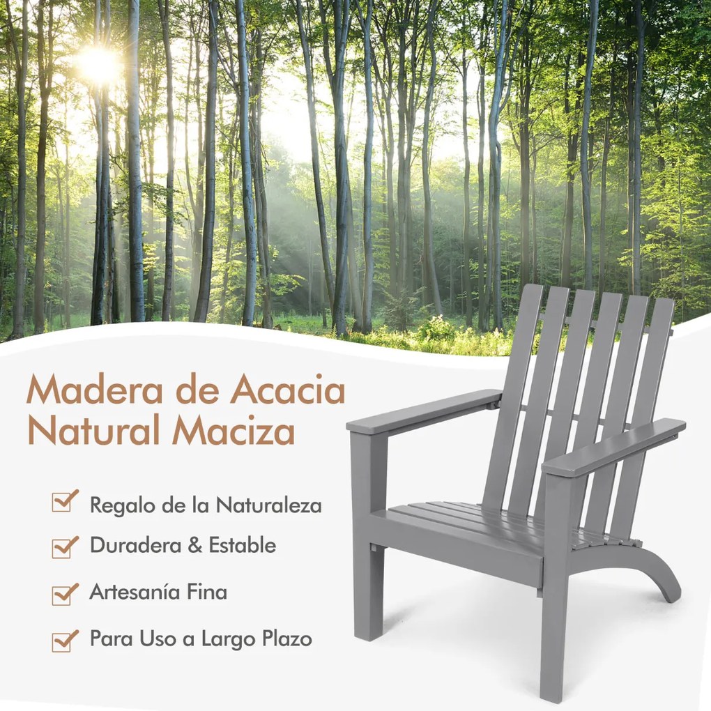 Cadeira de jardim ergonómica de madeira de acácia Adirondack com braços 69 x 73 x 85 cm Cinzenta