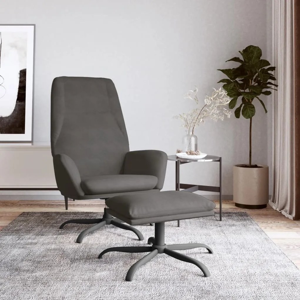 3097838 vidaXL Cadeira de descanso com banco veludo cinzento-escuro