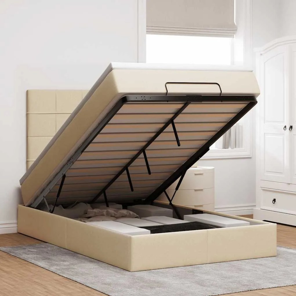vidaXL Estrutura de cama otomana com colchão 120x190 cm tecido creme