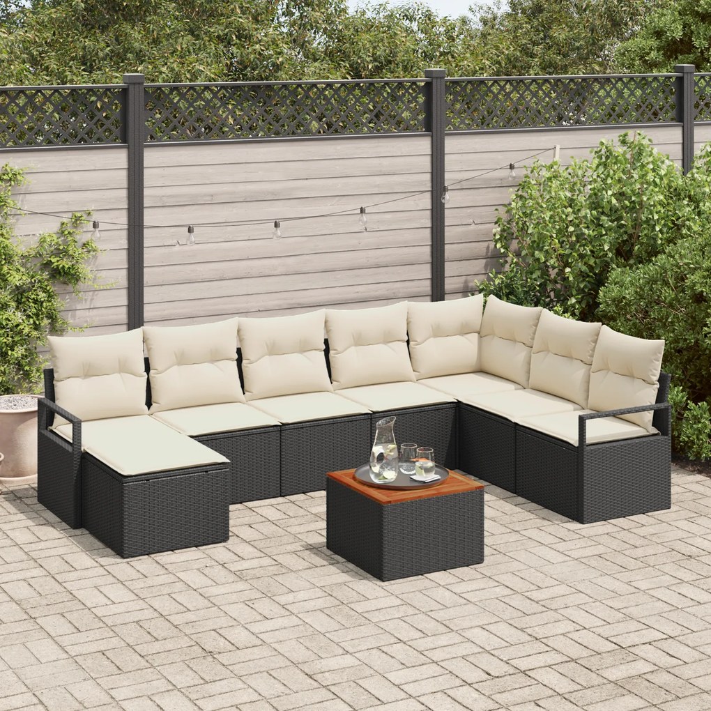 Conjunto de Sofás para Jardim vidaXL 9 Peças com Almofadas Preto Ratta