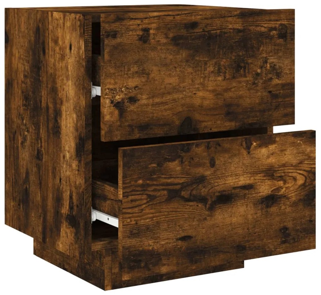 Mesa cabeceira c/ luzes LED derivados madeira carvalho fumado