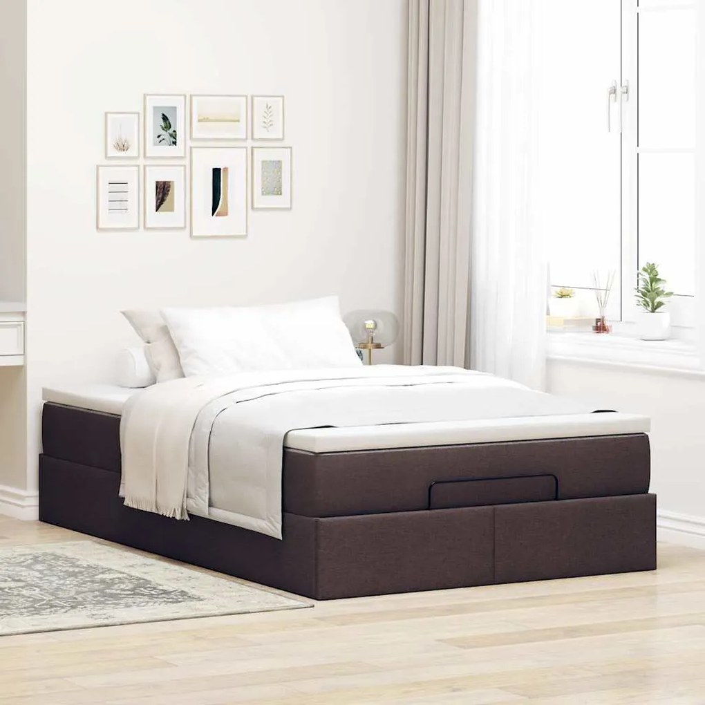 Estrutura cama otomana colchão 120x200cm tecido castanho escuro