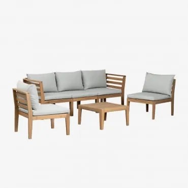 Conjunto De Jardim Com Sofá Modular De 5 Peças Com Braços E Mesa De Centro Em Madeira De Acácia Filips Cinza Claro - Sklum