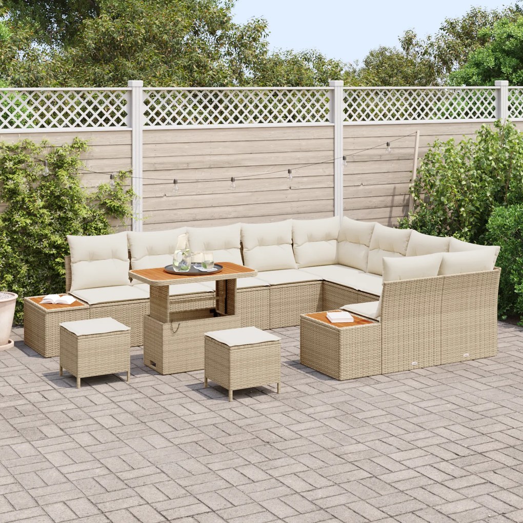 Conjunto de Sofá de Jardim vidaXL 12 Peças com Almofadas Bege Vime de