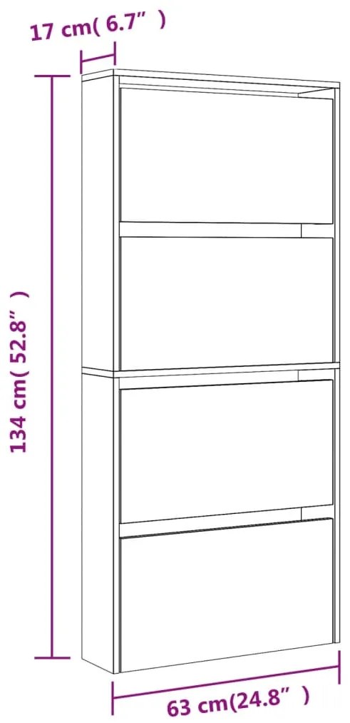 Sapateira com espelho 4 divisórias 63x17x134 cm preto