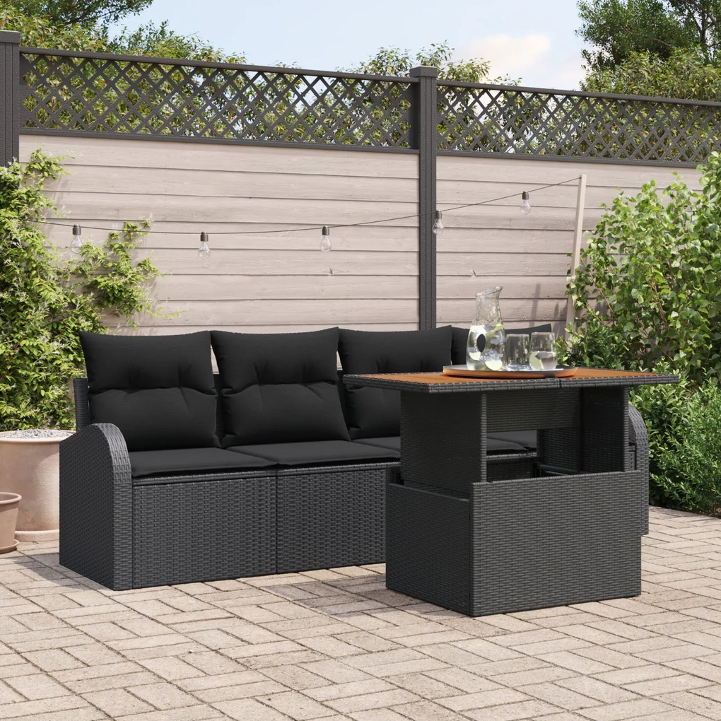 Conjunto de Sofá de Jardim vidaXL de 5 Peças com Almofadas Preto Ratta