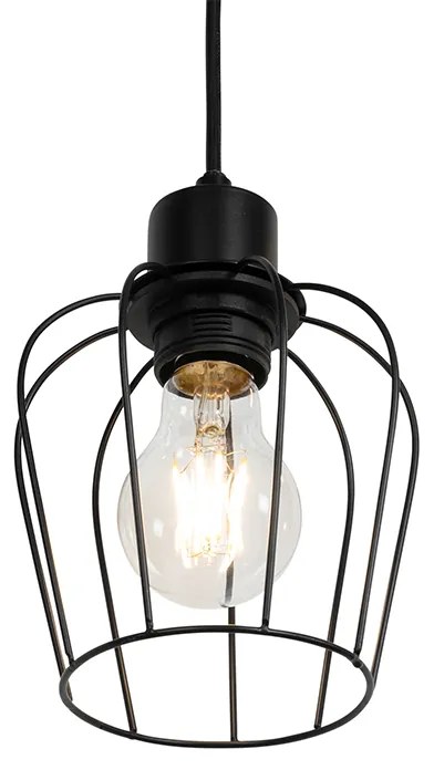 LED Candeeiro de suspensão inteligente preto com madeira incl. 4 Wifi A60 - Stronk Rústico