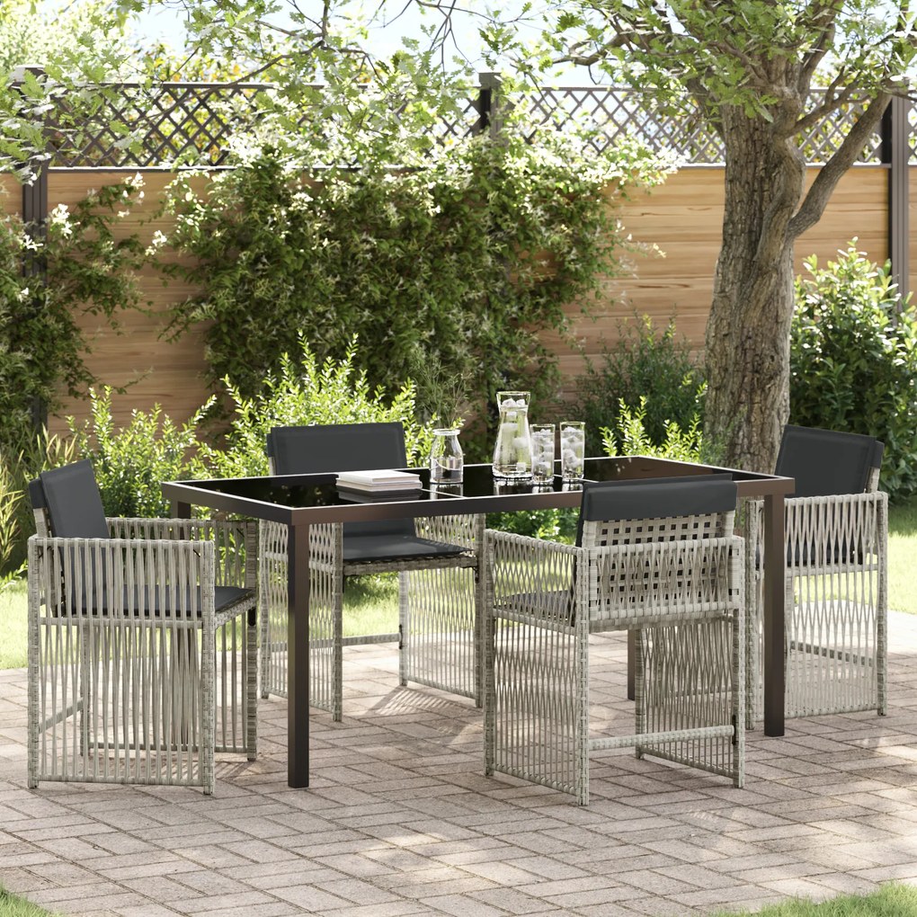 Conjunto de Jantar de Jardim vidaXL de 5 Peças com Almofadas em Cinza Claro de Rattan Sintético