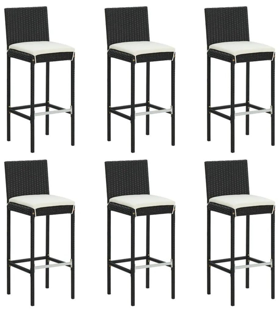 vidaXL Bancos de bar com almofadões 6 pcs vime PE preto