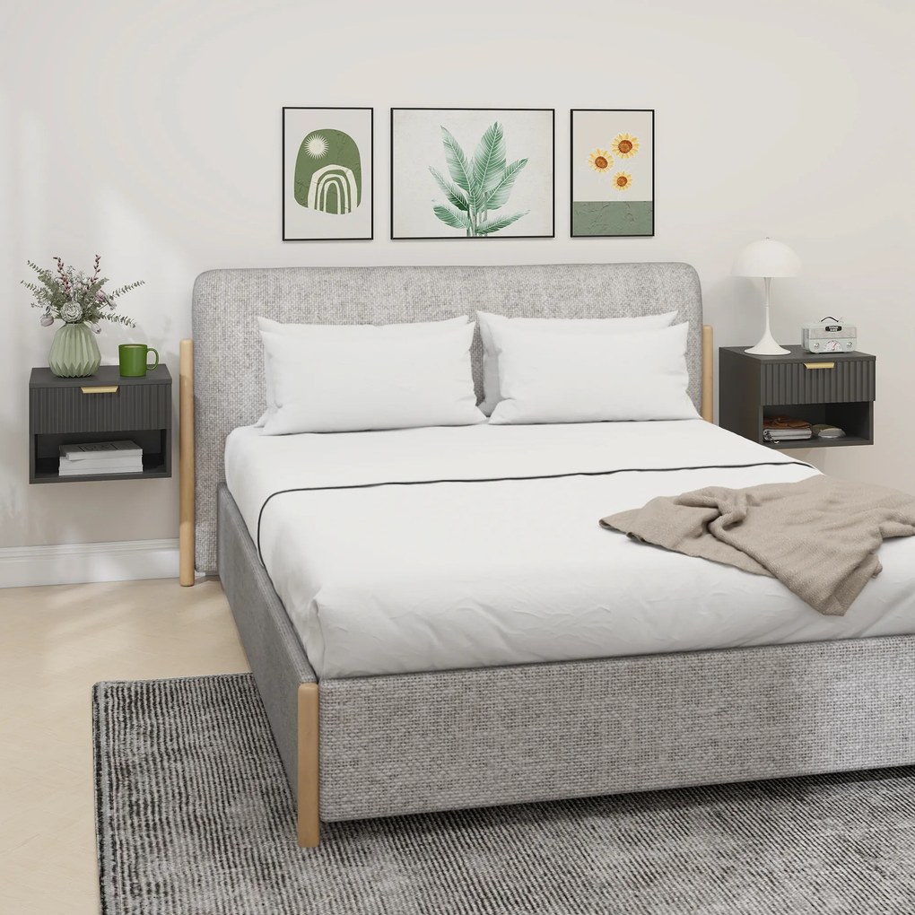 Conjunto de 2 mesas de cabeceira suspensas 40 x 34 x 29 cm, mesas de cabeceira de parede com gaveta e compartimentos abertos, estilo moderno, preto