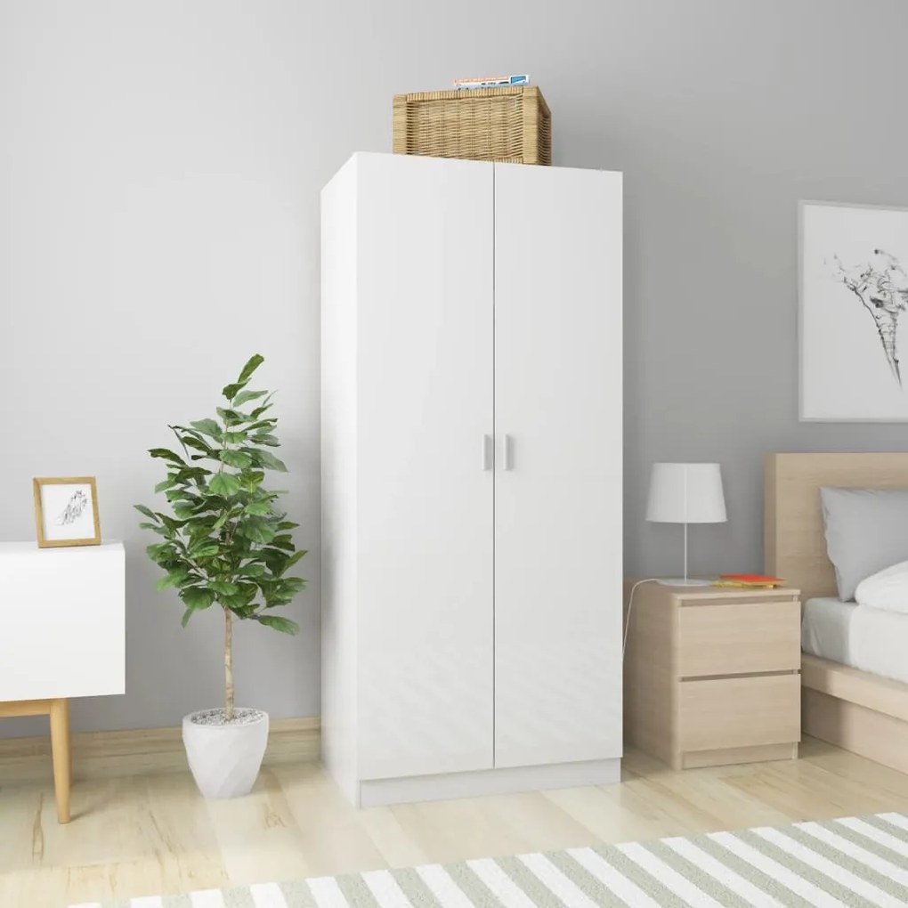 800627 vidaXL Roupeiro 80x52x180 cm contraplacado branco brilhante