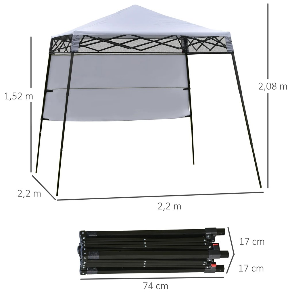 Outsunny Tenda Dobrável com Proteção UV Altura ajustável de 2 niveis Tecido Oxford com estrutura de aço com Lateral e Bolsa de Transporte 220x220x208 cm branco