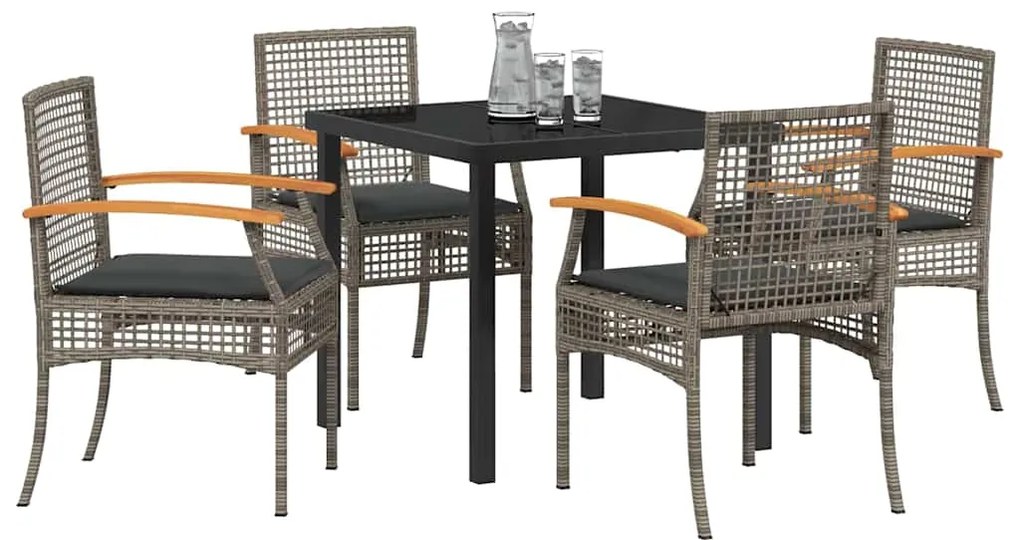 Conjunto de Jantar de Jardim 5 Peças com Almofadas Cinza Poliratan