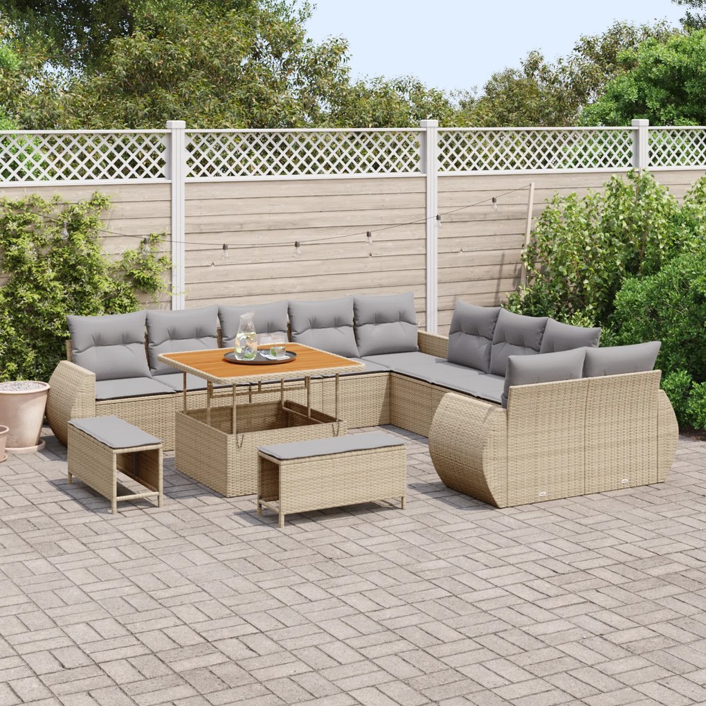 Conjunto de Sofá de Jardim vidaXL de 13 Peças com Almofadas em Bege, P