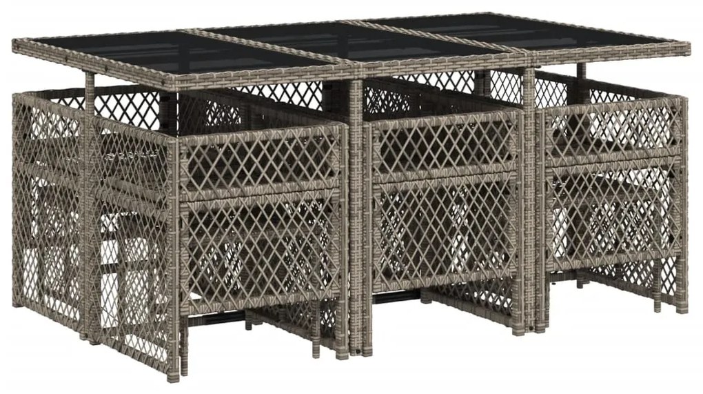 11 pcs conjunto jantar p/ jardim c/ almofadões vime PE cinzento