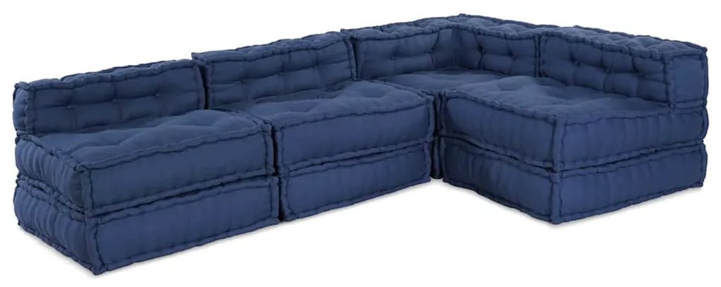 Puffs Modulares - Conjunto de 4 Peças em Tecido Índigo