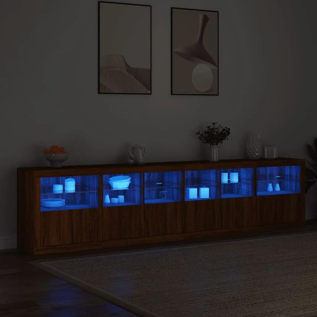 Aparador com luzes LED 283x37x67 cm carvalho castanho