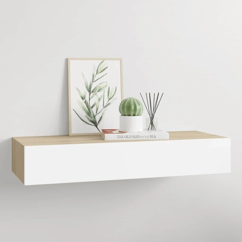 Prateleira de parede c/ gaveta MDF 60x23,5x10cm carvalho/branco