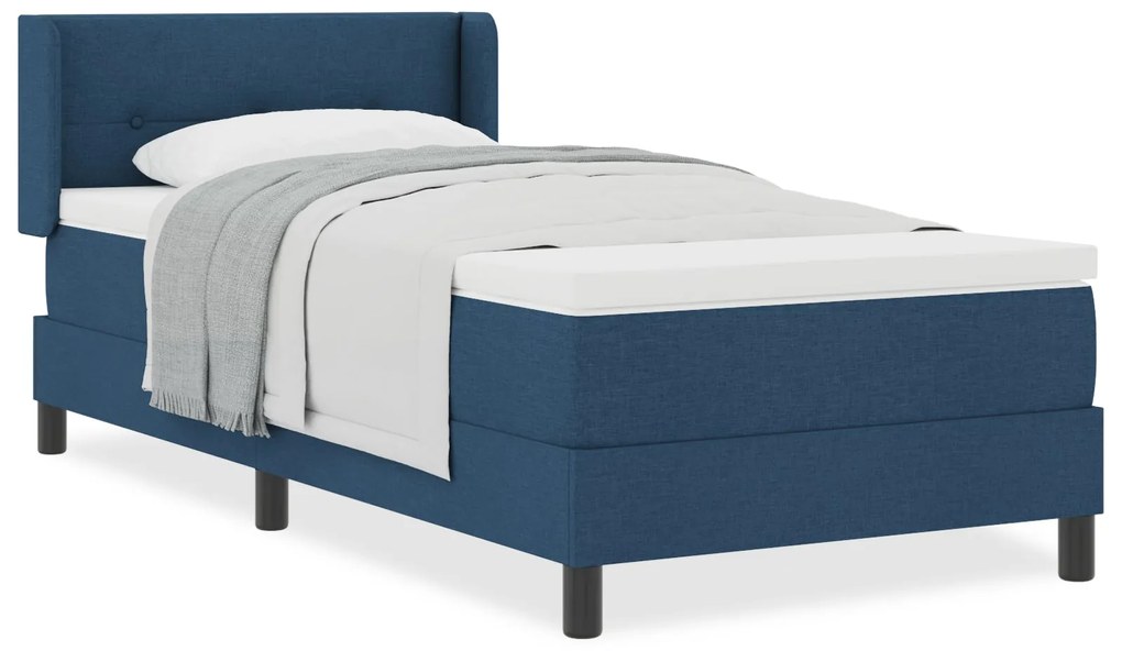 Cama Box Spring vidaXL com Colchão Azul 90x190 cm Tecido, Cabeceira Bo