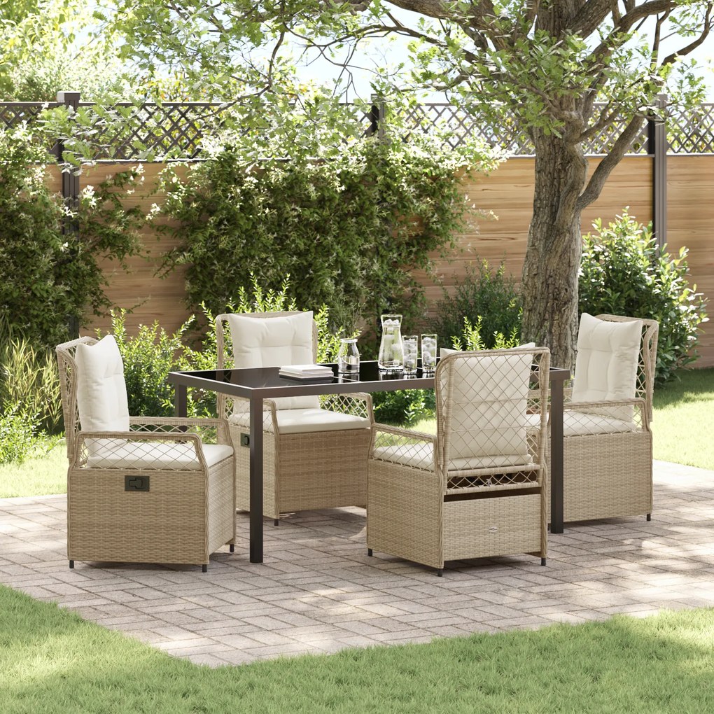 vidaXL Conjunto de Jantar de Jardim 5 Peças Bege Rattan Poliéster