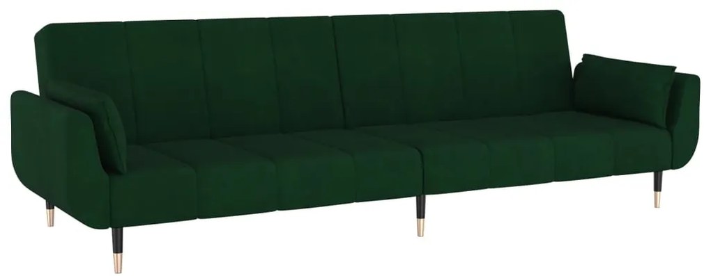 Sofá-cama 2 lugares com duas almofadas veludo verde-escuro