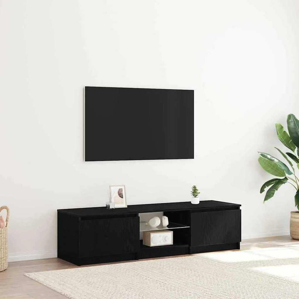 Gabinete de TV vidaXL com Luzes LED em Madeira de Carvalho Preto 140x4