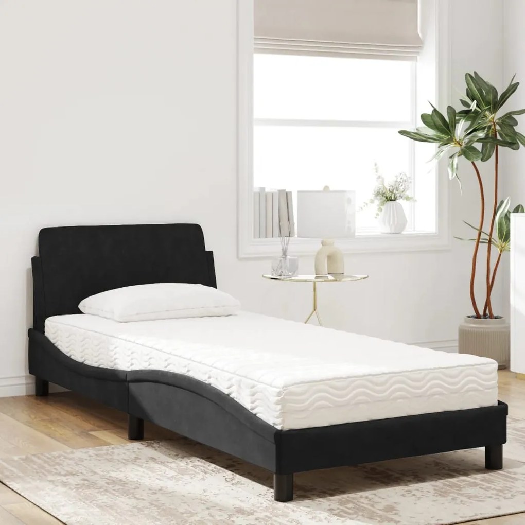 Cama com colchão 90x190 cm veludo preto