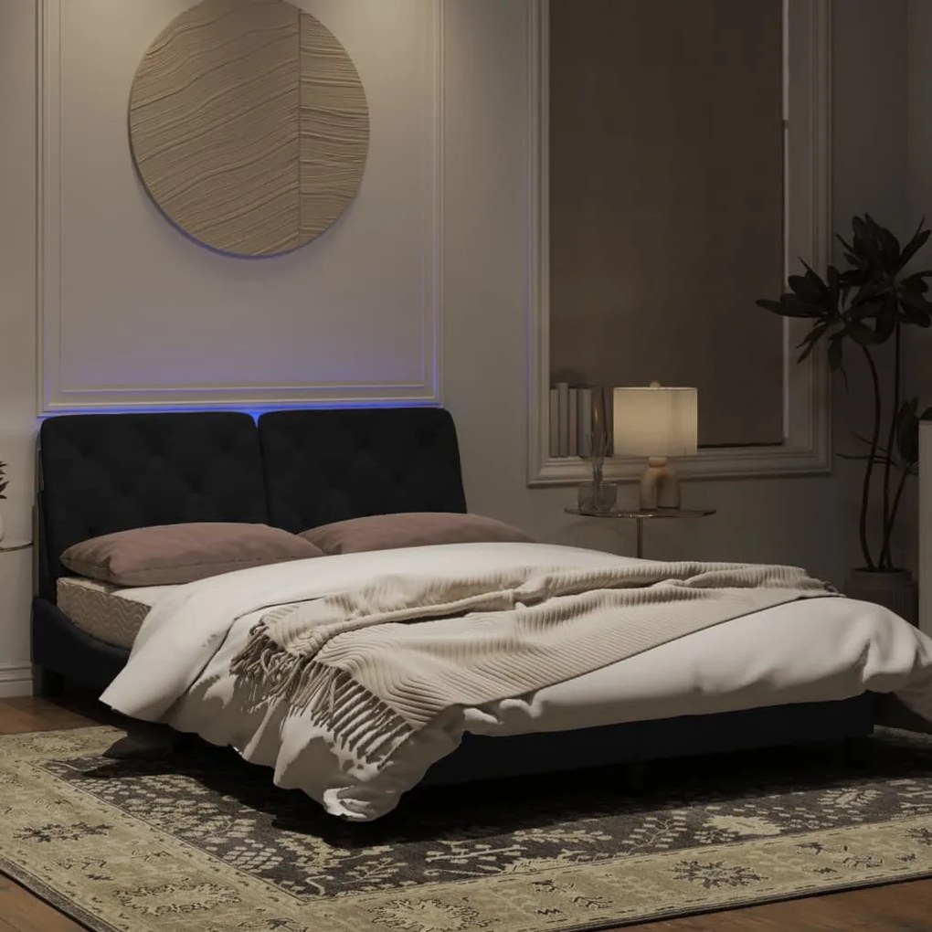 Estrutura de cama c/ luzes LED 120x200 cm veludo preto