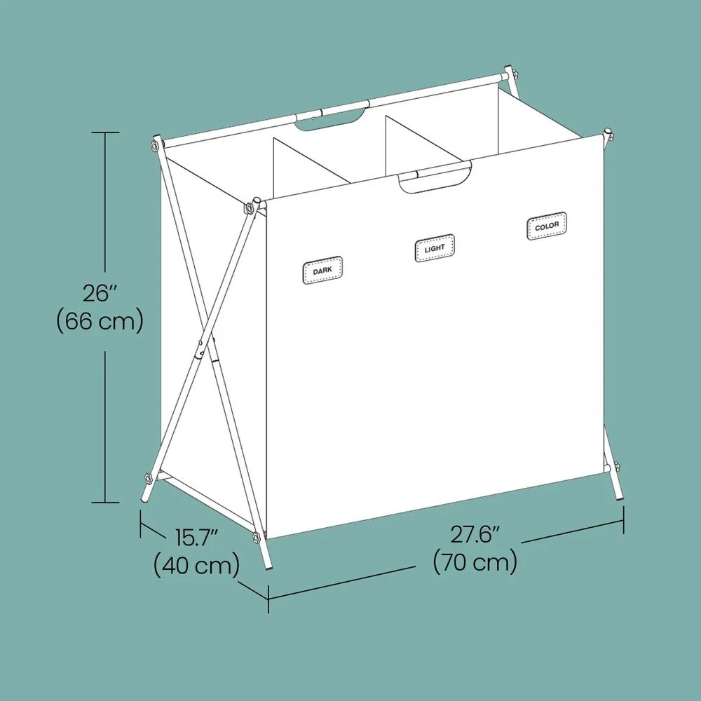 Cesto de roupa suja 135 litros e com 3 compartimentos 70 x 40 x 66 cm preto