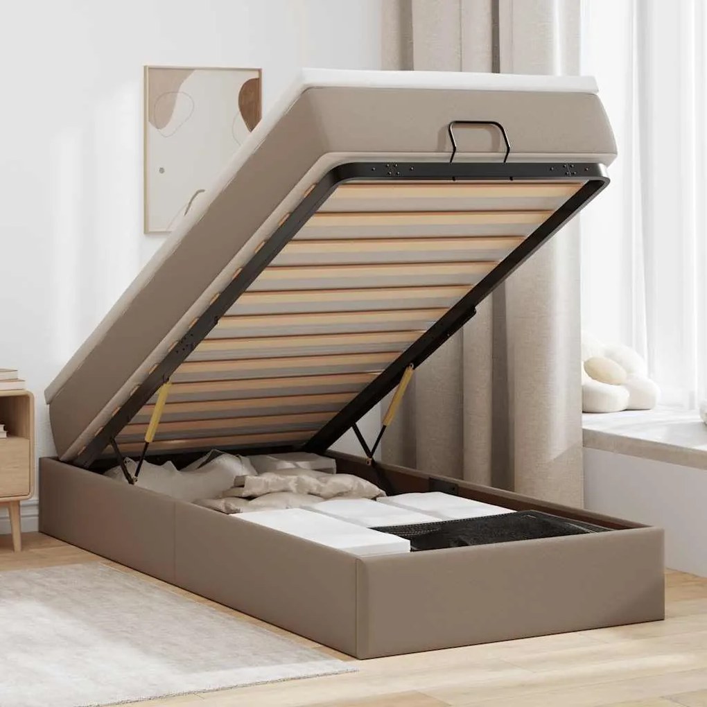 vidaXL Estrutura de cama otomana com colchão cappucino 90x200 cm