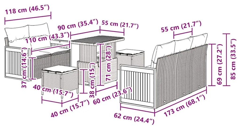 Conjunto de Sofá de Jardim vidaXL de 8 Peças com Almofadas Bege Rattan
