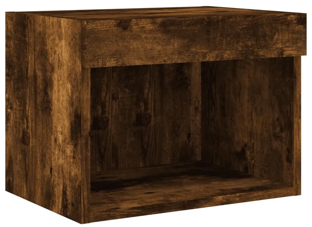 Mesa de cabeceira de parede com luzes LED carvalho fumado