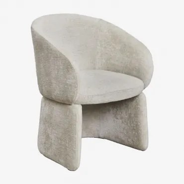 Cadeira De Jantar Com Braços Estofada Em Tecido Chenille Vasilis Chenille Bege Creme - Sklum