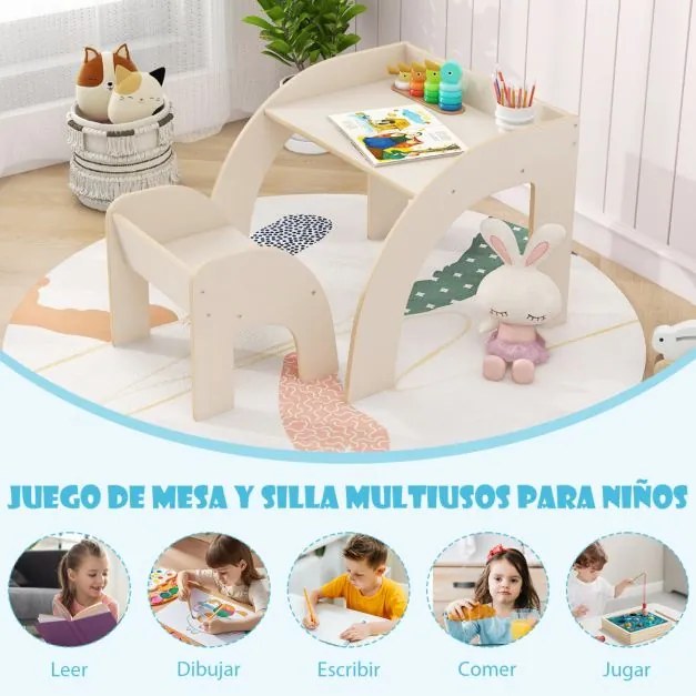 Conjunto de mesa e cadeira para crianças Mesa de actividades para crianças com tampo de trabalho grande Branca