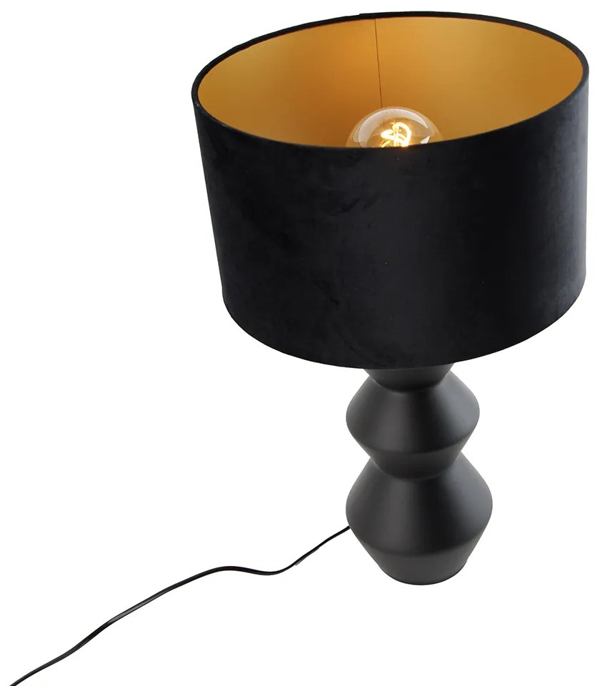 Candeeiro de mesa design preto com abajur de veludo preto com dourado 35 cm - Alisia Design