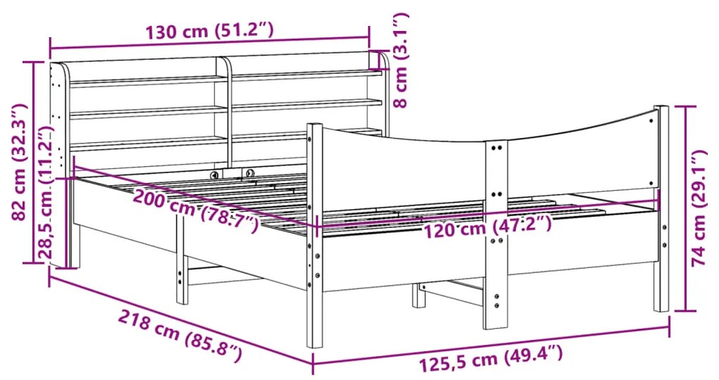 Estrutura de cama com cabeceira 120x200 cm pinho maciço branco
