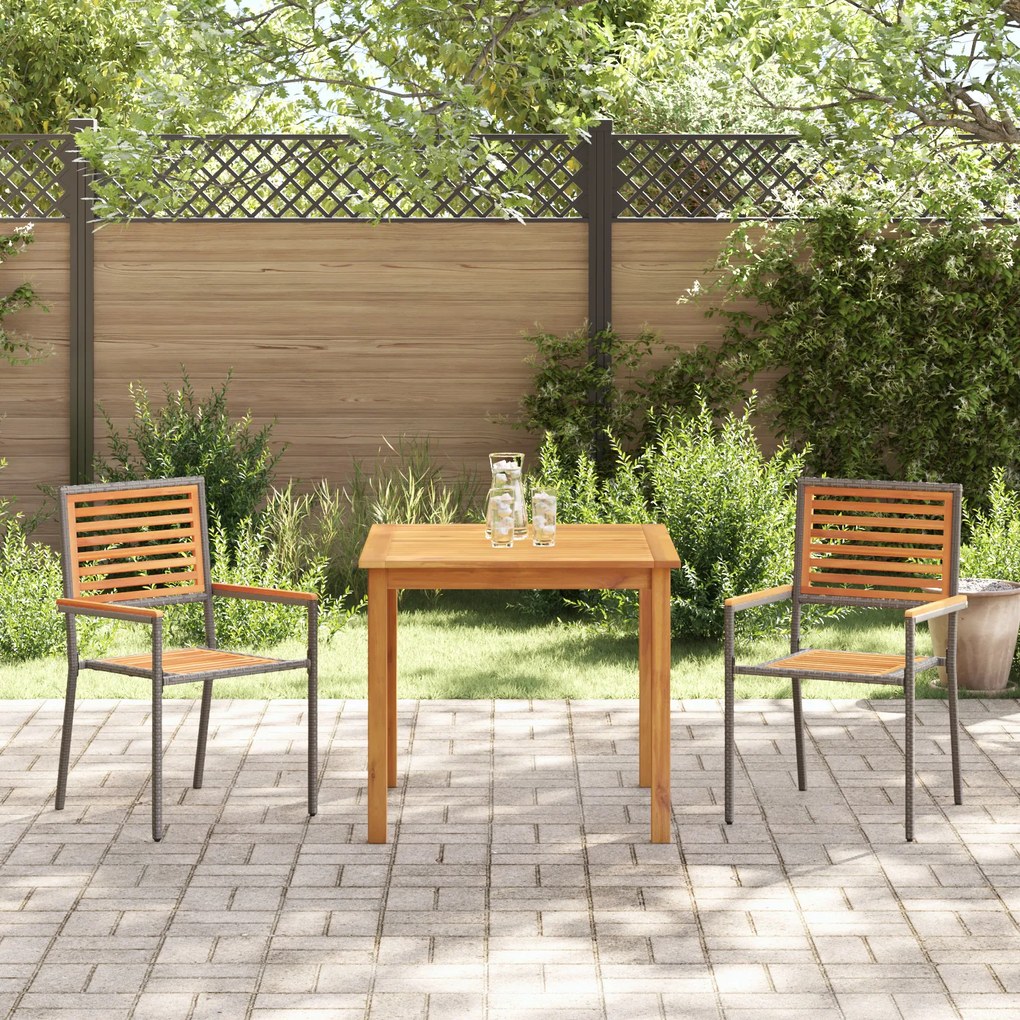 Conjunto de Jantar para Jardim vidaXL 3 Peças Cinza Poly Rattan Acácia