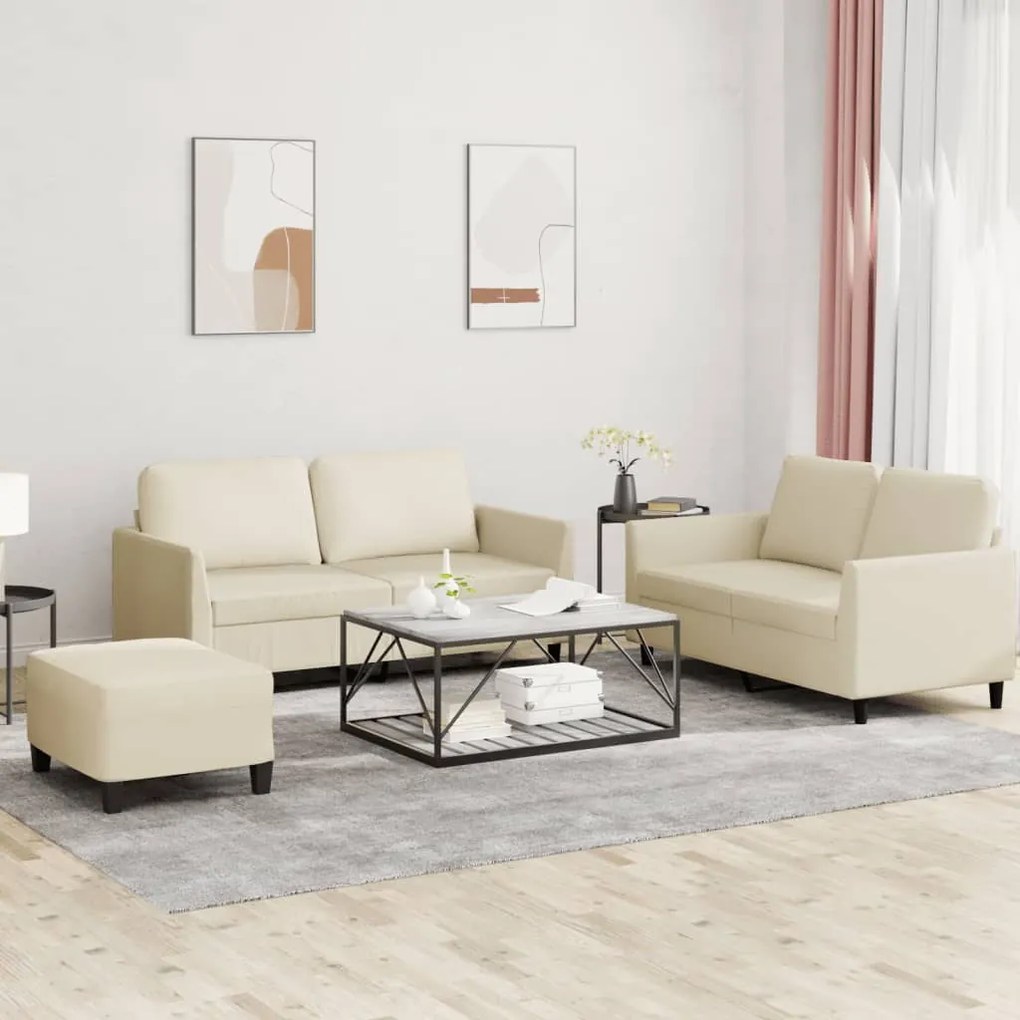 vidaXL 3 pcs conjunto sofás c/ almofadões couro artificial cor creme