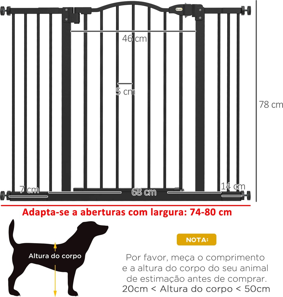 Barreira de Segurança para Cães com Largura Ajustável 74-100 cm e Extensões para Escadas e Portas Preto