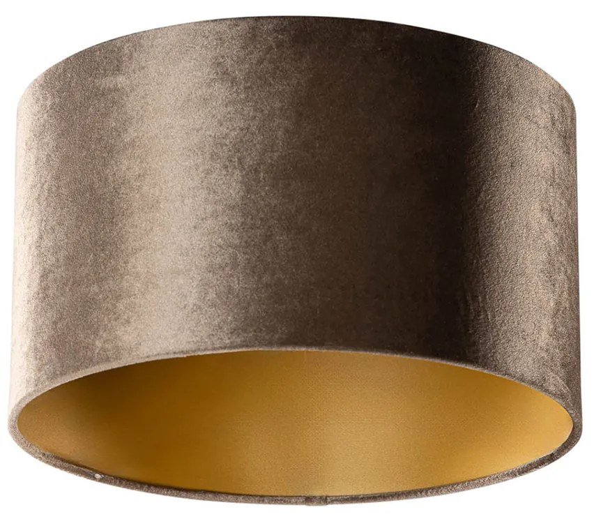 Abajur de Veludo Castanho com Interior Dourado 35/35/20