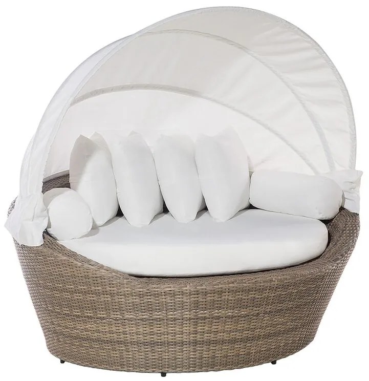 Cama de jardim com toldo em rattan castanho claro SYLT Beliani