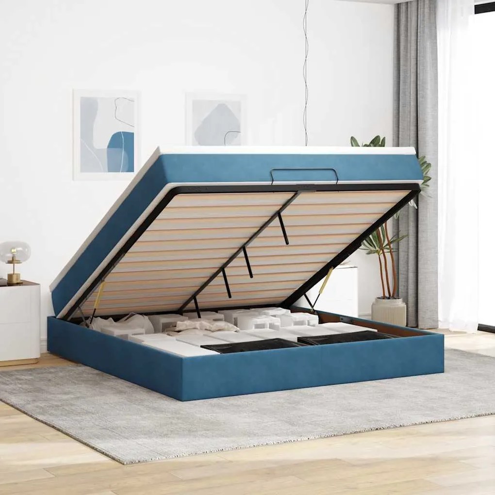 vidaXL Estrutura de cama otomana com colchão 180x200 cm azul escuro
