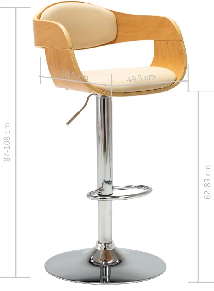 Bancos de bar 2 pcs madeira curvada e couro artificial creme