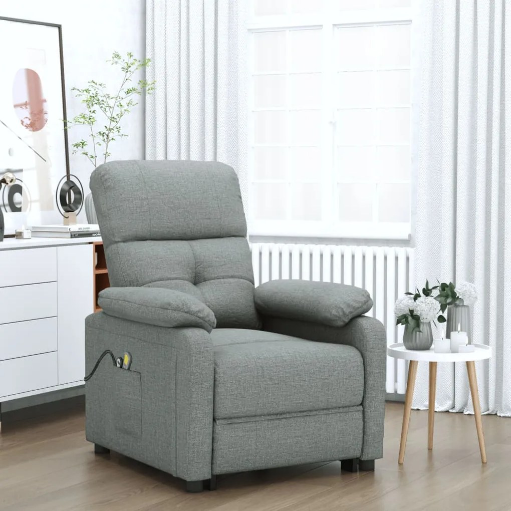 3073813 vidaXL Poltrona de massagens elétrica tecido cinza-escuro